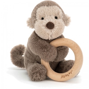 Shooshu Monkey Wooden Teething Ring & Rattle